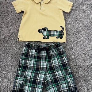 Gymboree Yellow Polo with Plaid Dachshund Applique